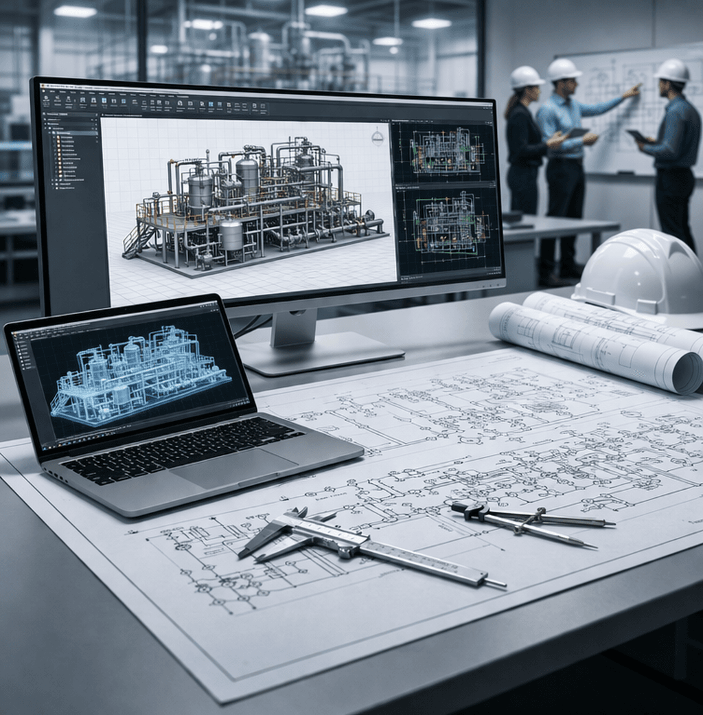 Process engineering and mechanical design for modular skid systems